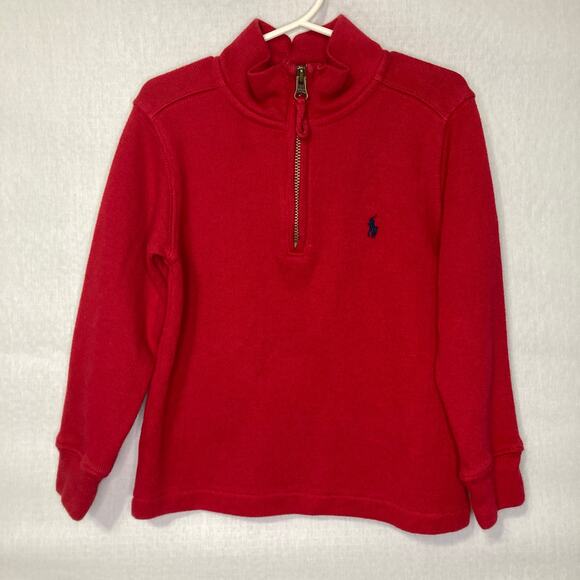 Polo Ralph Lauren 4/4T Red Quarter-Zip Pullover Sweater Boys Classic - Picture 1 of 4